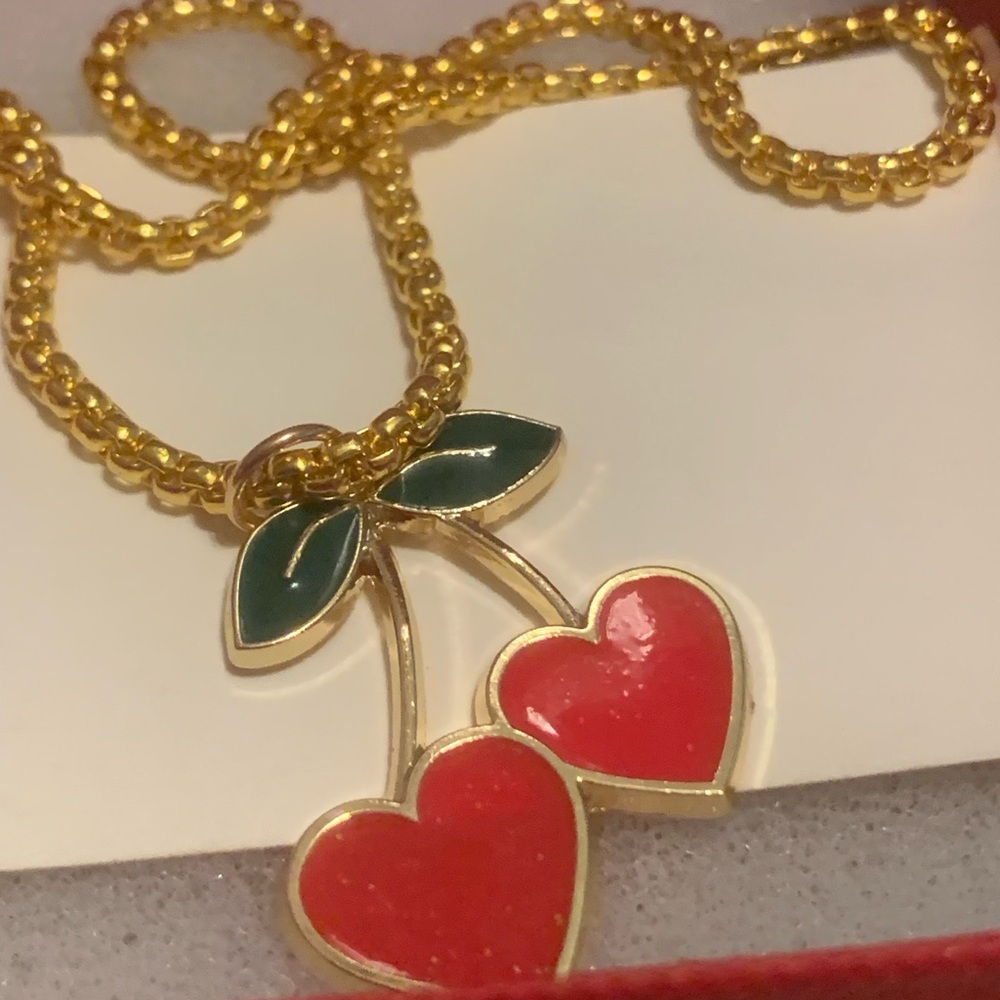 Betsey Johnson Gold Cherry Necklace with adjustable chain lobster clasp NEW NWT - Picture 2 of 8